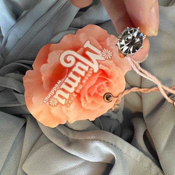 Show Me Your Mumu Heather Halter Dress Steel Blue NWT Size 2XL Chiffon Slit - Picture 9 of 10